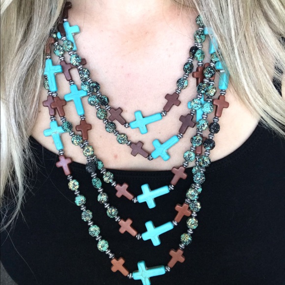Boot Barn Jewelry Layered Western Turquoise Cross Necklace